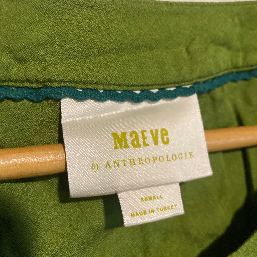 MAEVE anthropologie kalas green puff sleeve blouse XS - Picture 3 of 6